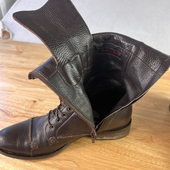 Charles David Regiment Zip & Lace Up Brown Military Combat Leather Boots Italy - Picture 9 of 15